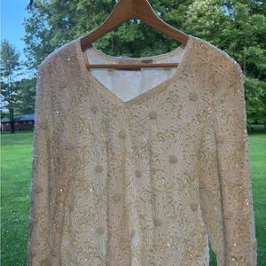 Laurence Kazar Cream Beaded Blouse